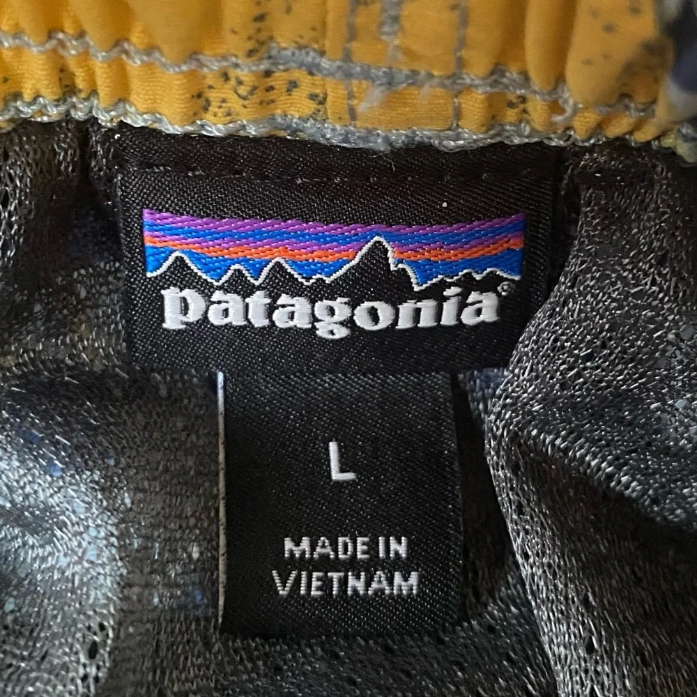 Patagonia Boys Blue and Yellow Patterned Swim Trunks